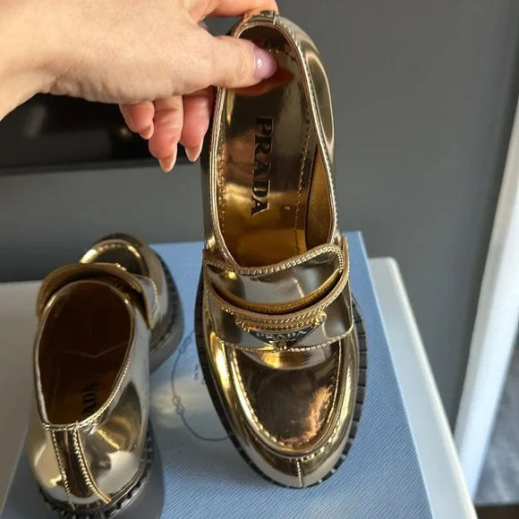 BRAND NEW never worn gold Prada loafers size 37! - Picture 4 of 7